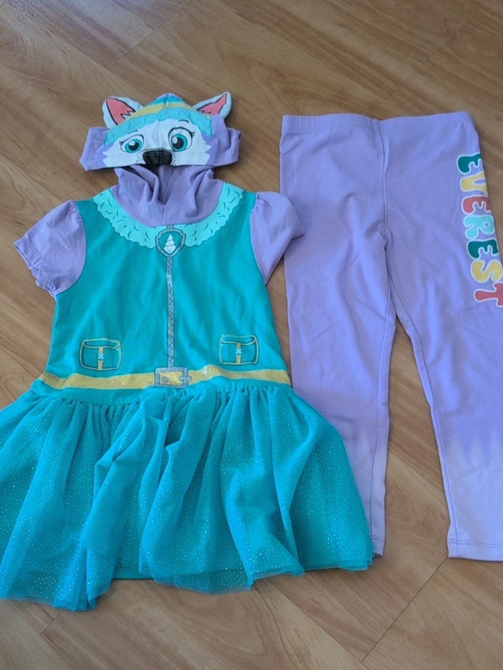 Paw Patrol Everest Hooded Cosplay T-Shirt Dress and Leggings Outfit Set Girls 4T